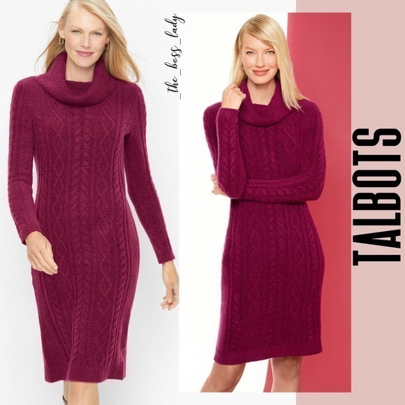 Talbots Dresses & Skirts - Talbots sweaters dress cable cowlneck Red stretchy